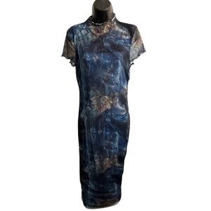 Almost Famous Navy and brown wave formal Maxi Dress